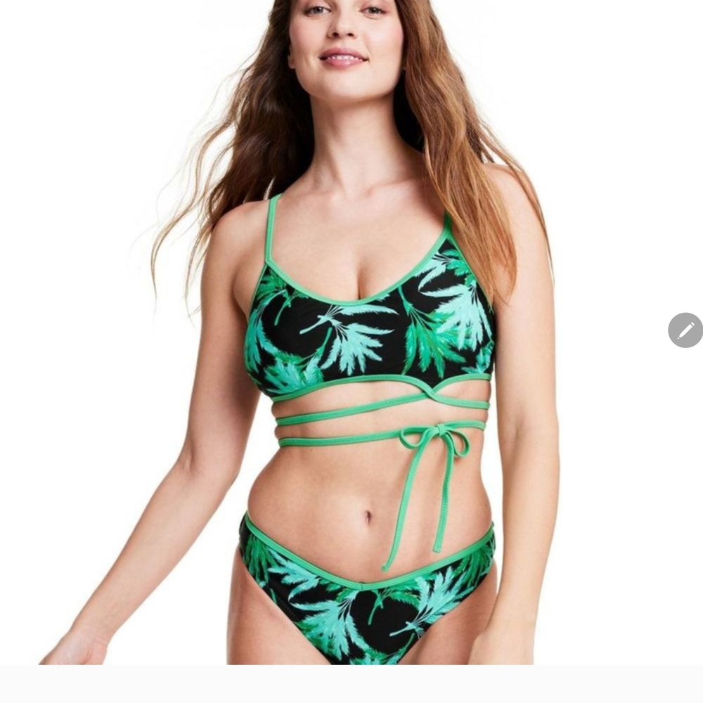 NWT Fe Noel Green and Black Palm Leaf Bikini